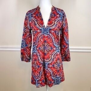 J.CREW 3/4 Sleeves Floral Red Tunic XXS